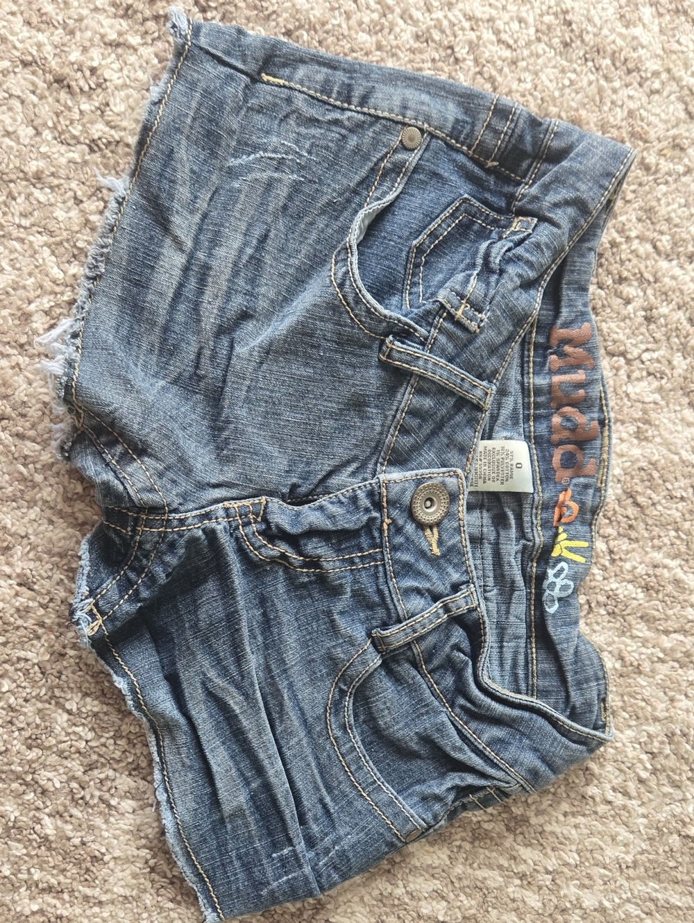 Mudd Denim Cutoff Shorts in Blue with Contrast Stitching